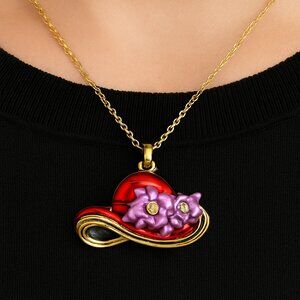 Necklace- Red Hat -NEW- Purple & Red Hat Society Sisterhood Jewelry Pendant Gift